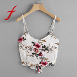 Feitong Women's Crop Tops Sexy Back Tie V Neck Floral Print Sleeveless Crop Cami Tank Tops Camisole Blouse regata feminina 2018