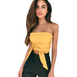 Adogirl Sexy Crop Top With Ribbons Women Strapless Boob Tube Ladies Stretch Bandeau Bra Crop Tops Bra Lingerie Off Shoulder