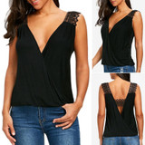 Women's T shirts Tee Fashion V-Neck Lace Backless Tank Top Tee Sexy 2018 Clothes Sleeveless T-Shirt Tops Vest Summer Crop Top
