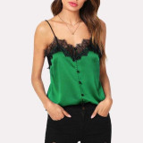 Feitong Fashion Women Ladies Sleeveless Solid Lace Vest Blouse Tops Clothes casual  Sexy V-neck Vest Solid Color Tops Shirt 2018