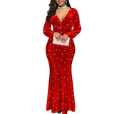 Woman Dress 2021 Spring Elegant Sexy Deep V Neck Banquet Long Party Dress Casual Plus Size Slim Star Print Mermaid Maxi Dresses