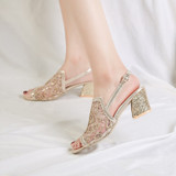 Woman Sandals Gold Open Toe Sandal Lace Dress Shoes