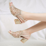 Woman Sandals Gold Open Toe Sandal Lace Dress Shoes