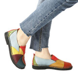 Socofy Vintage Genuine Leather Splicing Loafers Retro Soft Sole Non-slip Flats Shoes