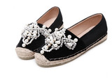 Women Loafer Round Toe espadrilles Pearl Comfortable Hemp Bottom Women Flats Shoes