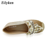 Women Loafer Round Toe espadrilles Pearl Comfortable Hemp Bottom Women Flats Shoes