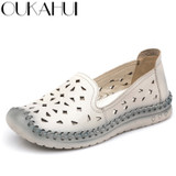 Genuine Leather  Women Flats Soft Breathable Hollow Out Elegant Loafers