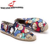 Women Casual canvas Shoes cartoon Linen Girl Espadrille Fisherman Shoes