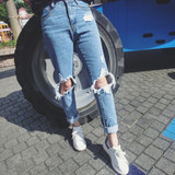 2019 Women Jeans for women High Elastic Jeans Female Ripped Jeans Hole Ankle Pencil Pants Stretch Streetwear Trousers