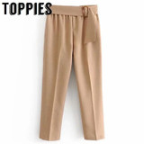 Khaki Pencil Pants Belt Waist Ladies Suit Pants Women High Waist Trousers 2019 Spring pantalones mujer