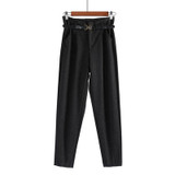 Korean Winter Wool Pants women New High Slim Waist Belted Harem Elegant Trousers Female Autumn Warm Women's Long Pants F201