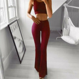 Women Solid High Waist Flare Wide Leg Chic Trousers OL Bell Bottom Pants Khaki Black White Women Solid High Waist Flare Wide Leg Chic Trousers OL Bell Bottom Pants Khaki Black White