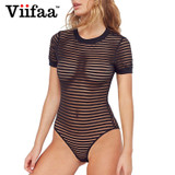 Viifaa Sexy Black Bodysuit Women See-Through Mesh Bodycon Bodys Transparent Body Femme Night Out Summer Party Bodysuits