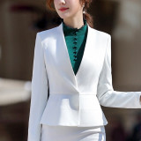 Office Suit for Woman Office Uniform Designs Elegant Full Sleeve White Slim Ruffle Blazer Skirt 2 Pieces Interview Suits ow0515