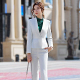 Office Suit for Woman Office Uniform Designs Elegant Full Sleeve White Slim Ruffle Blazer Skirt 2 Pieces Interview Suits ow0515