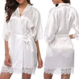 Sexy Wedding Dressing Gown Women Short Satin Bride Robe Lace Silk Kimono Bathrobe Summer Bridesmaid Nightwear Peignoir