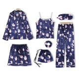 JULY'S SONG Pink Women's 7 Pieces Pajamas Sets Emulation Silk Striped Pajamas Women Sleepwear Sets Spring Summer Autumn Homewear JULY'S SONG Pink Women's 7 Pieces Pajamas Sets Emulation Silk Striped Pajamas Women Sleepwear Sets Spring Summer Autumn Homewear