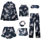 JULY'S SONG 2019 Women 7 Pieces Pajamas Sets Stain Faux Silk Pajamas Women Sleepwear Sets  Autumn Winter Tops+Shorts+Shirt+Pants JULY'S SONG 2019 Women 7 Pieces Pajamas Sets Stain Faux Silk Pajamas Women Sleepwear Sets  Autumn Winter Tops+Shorts+Shirt+Pants