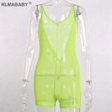 RLMABABY Summer Spaghetti Strap Backless Mesh Rompers Womens Jumpsuit  V Neck Sleeveless Playsuit Casual Beach Short Overalls