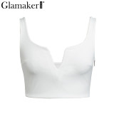 Glamaker Black deep v neck summer sexy crop top Women white strap short tank tops Female red sleeveless party club cropped cami