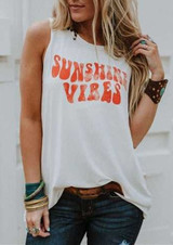 2019 Fashion Women Harajuku Tank Top Summer Sleeveless Female t shirt Tee Sunshine Vibes Print Vest Casual Lady Tops T-shirt