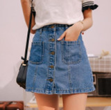 Denim Skirt High Waist A-line Mini Skirts Women 2019 Summer New Arrivals Single Button Pockets Blue Jean Skirt Style Saia Jeans