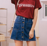 Denim Skirt High Waist A-line Mini Skirts Women 2019 Summer New Arrivals Single Button Pockets Blue Jean Skirt Style Saia Jeans