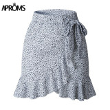 Aproms Multi Dot Print Short Mini Skirts Women Summer Ruffle High Waist Bow Tie Skirt Ladies Streetwear Slim Bottoms Saias 2019