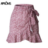 Aproms Multi Dot Print Short Mini Skirts Women Summer Ruffle High Waist Bow Tie Skirt Ladies Streetwear Slim Bottoms Saias 2019
