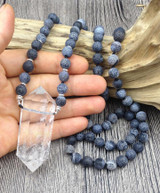 Quartz With Dragon Agate Mala Bead Necklace