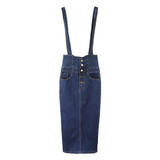 Streamgirl Long Denim Skirt With Straps Women Button Jeans Skirts Plus Size Long High Waist Pencil Skirt Denim Skirts Womens