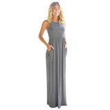 Women's Summer Dress Polyester Casual Dress Solid Long Boho Dress Lady Beach Summer Sundrss