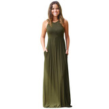 Women's Summer Dress Polyester Casual Dress Solid Long Boho Dress Lady Beach Summer Sundrss