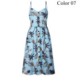 Women's Summer Dress Button Decorated Print Dress Women's Summer Dress Button Decorated Print Dress