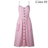 Women's Summer Dress Button Decorated Print Dress