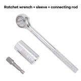 Multi Universal Ratchet Socket 7-19mm Power Drill Adapter Torque Wrench Head Set Sleeve Spanner Key Grip Car Hand Tools