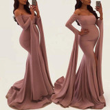 Maternity Solid Color Off Shoulder Props Gown Dress