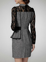 Fold-Over Collar  Patchwork  Lace Bodycon Dress