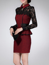 Fold-Over Collar  Patchwork  Lace Bodycon Dress
