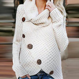 Maternity High Neck Pure Color Button Sweater