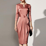 Boat Neck  Plain Bodycon Dress