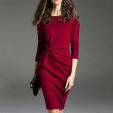 Boat Neck  Plain Bodycon Dress