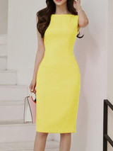 Boat Neck  Plain Bodycon Dress