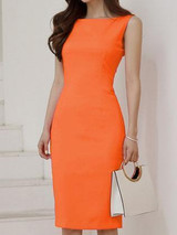 Boat Neck  Plain Bodycon Dress