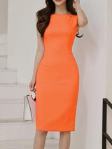 Boat Neck  Plain Bodycon Dress