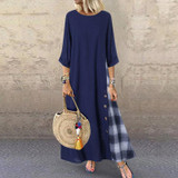 Casual Plaid Pure Colour Bracelet Sleeve Round Neck Dress