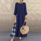 Casual Plaid Pure Colour Bracelet Sleeve Round Neck Dress
