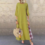 Casual Plaid Pure Colour Bracelet Sleeve Round Neck Dress