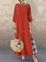 Casual Plaid Pure Colour Bracelet Sleeve Round Neck Dress