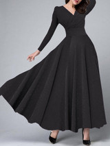 V-Neck  Plain Maxi Dress
